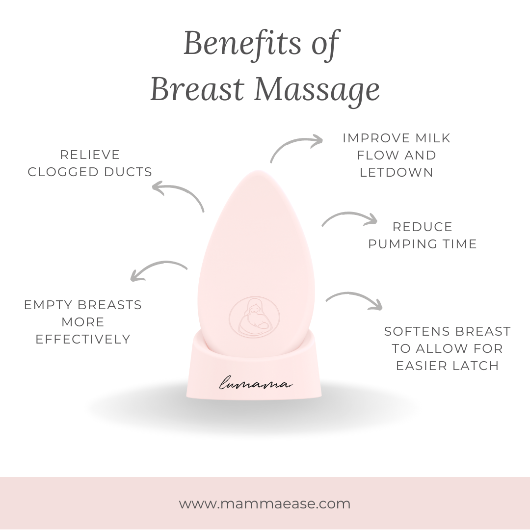 Breast massage benefits including relieve blocked duct while breastfeeding and improve flow